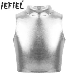 Enfants filles brillant métallique haut court Jazz Hip Hop Ballet danse débardeurs Camisole