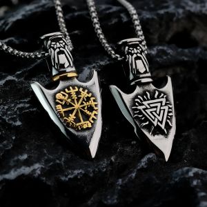 Boussole Viking européenne et américaine, Rune flèche, pendentif en acier titane, collier créatif en
