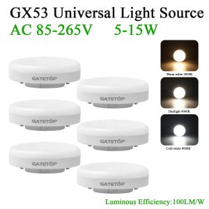 6 pièces LED ampoule Spot lumière 5W 9W 15W GX53 AC85-265V 100lm/W 120 degrés haute puissance jour