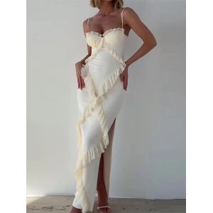 Robe longue en dentelle pour femmes, Sexy, enveloppante sur la poitrine, sans manches, dos nu, Robes