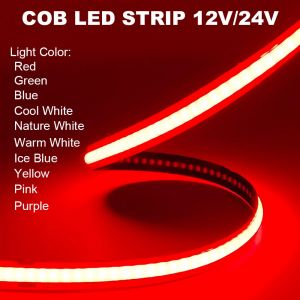 Bande lumineuse LED COB 12V 24V 320LED/puces/M, haute densité, linéaire, rouge, vert, bleu, Nature