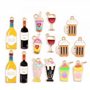 10 pi&egrave;ces belle bouteille de boisson en &eacute;mail gobelet de vin rouge pendentif en alliage pendentif &agrave;