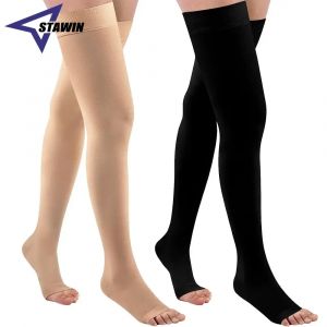 1 paire de chaussettes de Compression sans orteils, cuissardes hautes 20-32 MmHg, pour femmes et