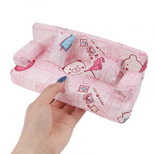 Maison de poupée, petit ensemble de canapé en tissu Floral, meubles avec 2 oreillers, accessoires de