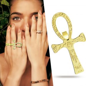 RechicGu Vintage sculpté écritures égyptiennes Ankh croix gothique bande bague pour femmes hommes