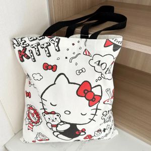Sac en toile Hello Kitty Sanrio Kawaii, mignon sac à main d'étudiant de grande capacité, fourre-tout