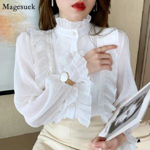 Femmes coréennes élégantes chemise en mousseline de soie et chemisiers Chic à manches longues