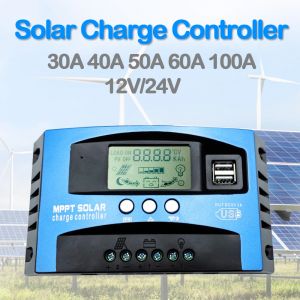 Contrôleur de charge MPPT pour panneaux solaires, 30A 40A 50A 60A 80A 100A, avec écran LCD 12V 24V