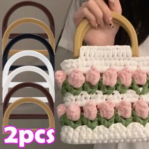 Feuille de poign&eacute;e de sac tiss&eacute; en bois trap&eacute;zo&iuml;dal &agrave; bord rond, 2 pi&egrave;ces, poign&eacute;e de sac &agrave; main