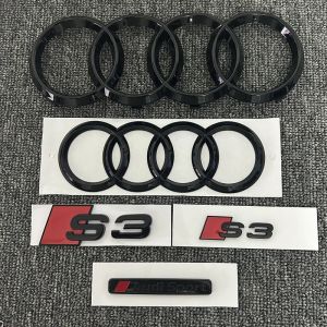 Audi 4Ring logo ABS noir capot de voiture embl&egrave;me de calandre arri&egrave;re coffre Badge autocollant 2P S3