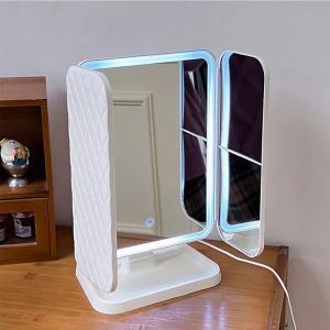 Miroir de maquillage &agrave; trois volets, lumi&egrave;res LED, miroir de Dressing pour dortoir, illumine votre