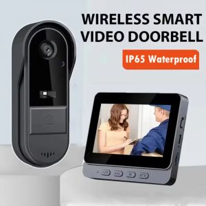 Sonnette d'interphone sans fil avec vision nocturne HD, écran IPS 4,3 pouces, caméra de sonnette