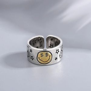 Bague de doigt Vintage en argent tha&iuml;landais pour femmes, bijoux avec visage souriant, d&eacute;s de Poker,