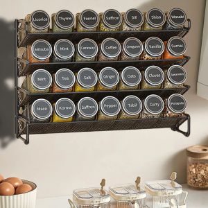 Étagère à épices à 4 niveaux, organisateur suspendu en métal, étagère murale pour condiments, pot à