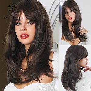 Perruque synthétique licorne Blonde, mi-longue, lisse, brune, pour femmes, Cosplay, fête