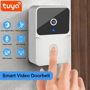 Tuya WiFi vid&eacute;o sonnette sans fil HD cam&eacute;ra IR alarme s&eacute;curit&eacute; maison intelligente porte cloche WiFi