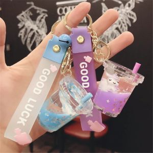 Porte-Cl&eacute;s Flottant avec Perles et Th&eacute; au Lait, Porte-Danemark ge Mignon, Pendentif de Sac, Dessin