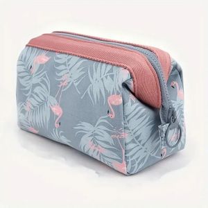 Trousse de maquillage pour femmes, sac de rangement de toilette essentiel de voyage flamant rose,
