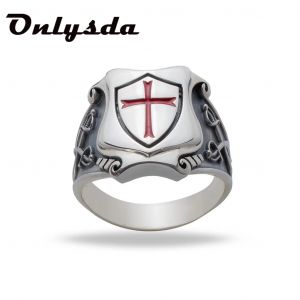 Onlysda – bague des templiers en acier inoxydable, avec croix rouge, bijoux Punk Rock pour hommes,