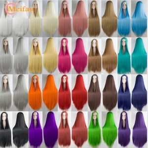 MEIFAN &ndash; perruque de Cosplay synth&eacute;tique Lolita, cheveux longs et lisses de 100CM, blond, bleu,