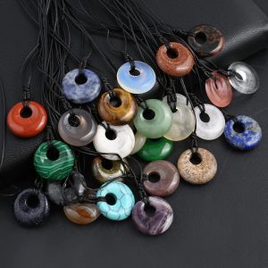Charmant grand trou perles pierre naturelle ronde am&eacute;thyste Agate Jade pendentif collier Style