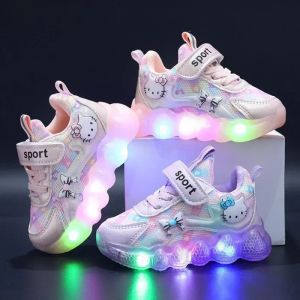 Chaussures décontractées mignonnes Hello Kitty pour bébé fille, baskets lumineuses à LED pour