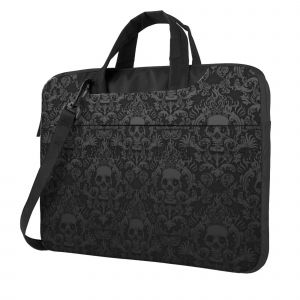 Sac pour ordinateur portable gothique damassé crâne noir résistant à l'eau grand étui pour