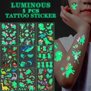 5 pièce/ensemble autocollants de tatouage lueur nocturne temporaire enfants licorne fée Animal