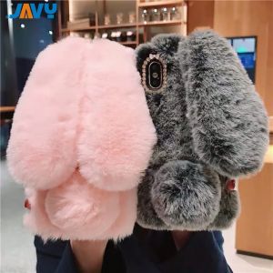 JAVY-Coque de téléphone en fourrure de lapin en peluche pour iPhone, mignon, chaud, moelleux, 16,