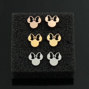 Boucles d'oreilles Disney Minnie plaquées argent pour enfants, bijoux mignons en acier inoxydable,