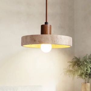 Lampe Suspendue en Pierre avec Ampoule en Travertin, Luminaire pour Cuisine, Salon, Salle à Manger