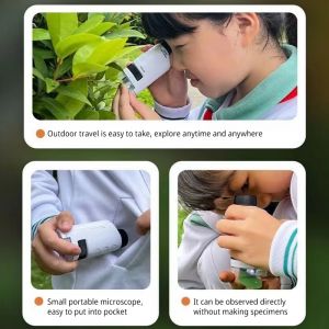 Mini kit de microscope de poche pour enfants, microscope de laboratoire portable avec lumière LED,