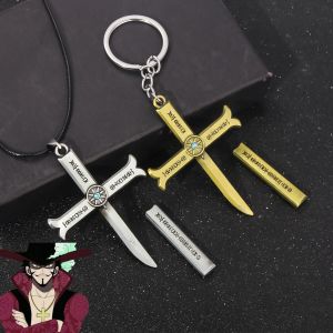 Anime Dracule Mihawk croix couteau porte-clés pendentif en métal porte-clés pour hommes femme