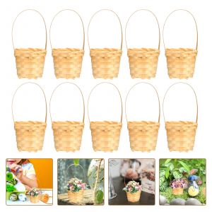 10 pièces panier en osier décor bambou tissé fleur petit panier de rangement avec couvercle