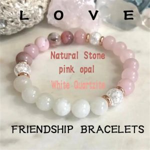 Bracelet polyvalent en quartzite blanc naturel, opale rose, perles d'amour pour femmes, bracelet