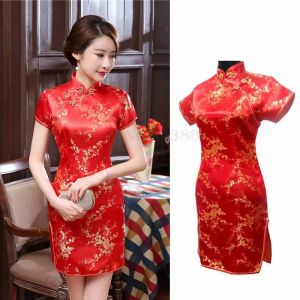 Grande taille 5XL 6XL Qipao femmes Sexy Mini fendu Cheongsam Vintage col Mandarin court Qipao robe
