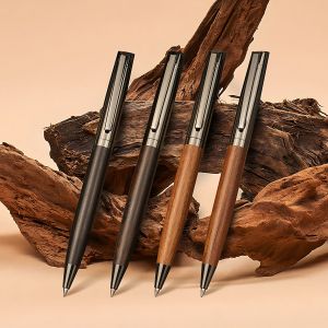 1 ensemble de stylos à bille en métal de qualité supérieure avec baril en bois pour une expérience