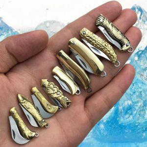 Mini Couteau de Poche Tranchant en Laiton, Pliant Exquis, Porte-clés Portable, Pendentif,