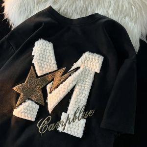 T-shirt à manches courtes floqué avec lettres rétro américaines pour hommes, nouvelle marque