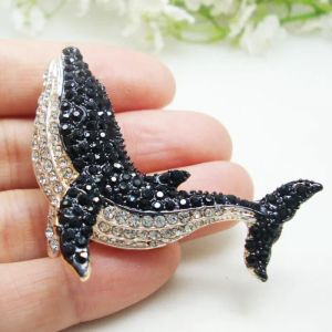 Mode Vintage Style dauphin bijoux broche femme noir dauphin baleine pendentif broche cristal strass