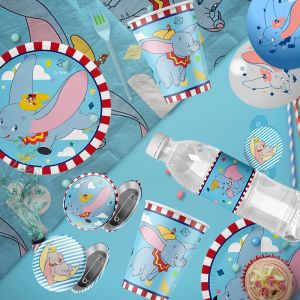 Fournitures de fête Disney Dumbo, vaisselle jetable, assiettes, tasses, réception-cadeau pour bébé,