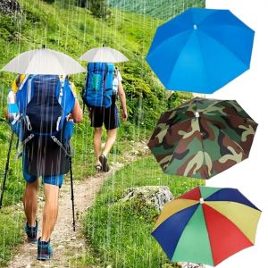 Couvre-chef pliable parapluie Portable &eacute;tanche chapeau de p&ecirc;che 55CM mains libres chapeau de pluie