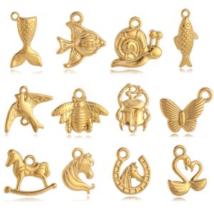 Lot de 3 breloques queue de poisson, escargot, fer &agrave; cheval, coccinelle, coccinelle, papillon, pour