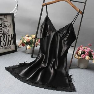 Sexy dentelle Patchwork Camisola Lingerie nuisette mariage robe en soie vêtements de nuit chemise de