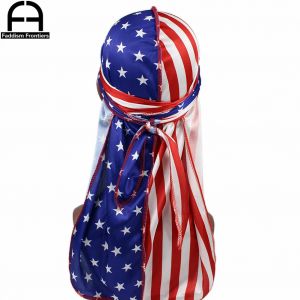 Patchwork drapeau hommes soie Durag bandeau Bandanas pour hommes étoiles impression soyeux Durag