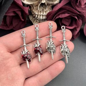 6 pièces Punk gothique crâne épée pendentif à breloque épée Piercing coeur pendentif boucle