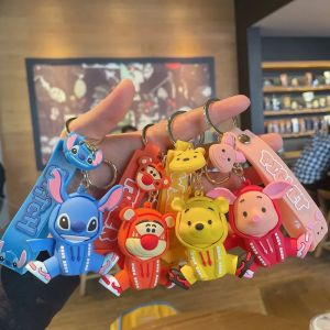 Porte-clés dessin animé Disney Mickey Mouse Minnie Lilo & Stitch, pendentif de voiture, jouets pour