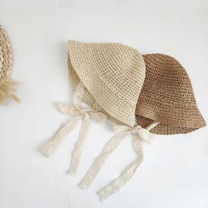 Mode dentelle b&eacute;b&eacute; chapeau &eacute;t&eacute; paille arc b&eacute;b&eacute; fille casquette plage enfants Panama chapeau
