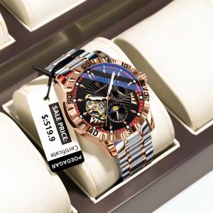POEDAGAR luxe hommes horloge creux Tourbillon automatique mécanique homme montre étanche lumineux en