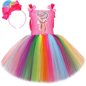 Robe Tutu arc-en-ciel pour petites filles, Costume d'anniversaire sucette pour enfants, robes de
